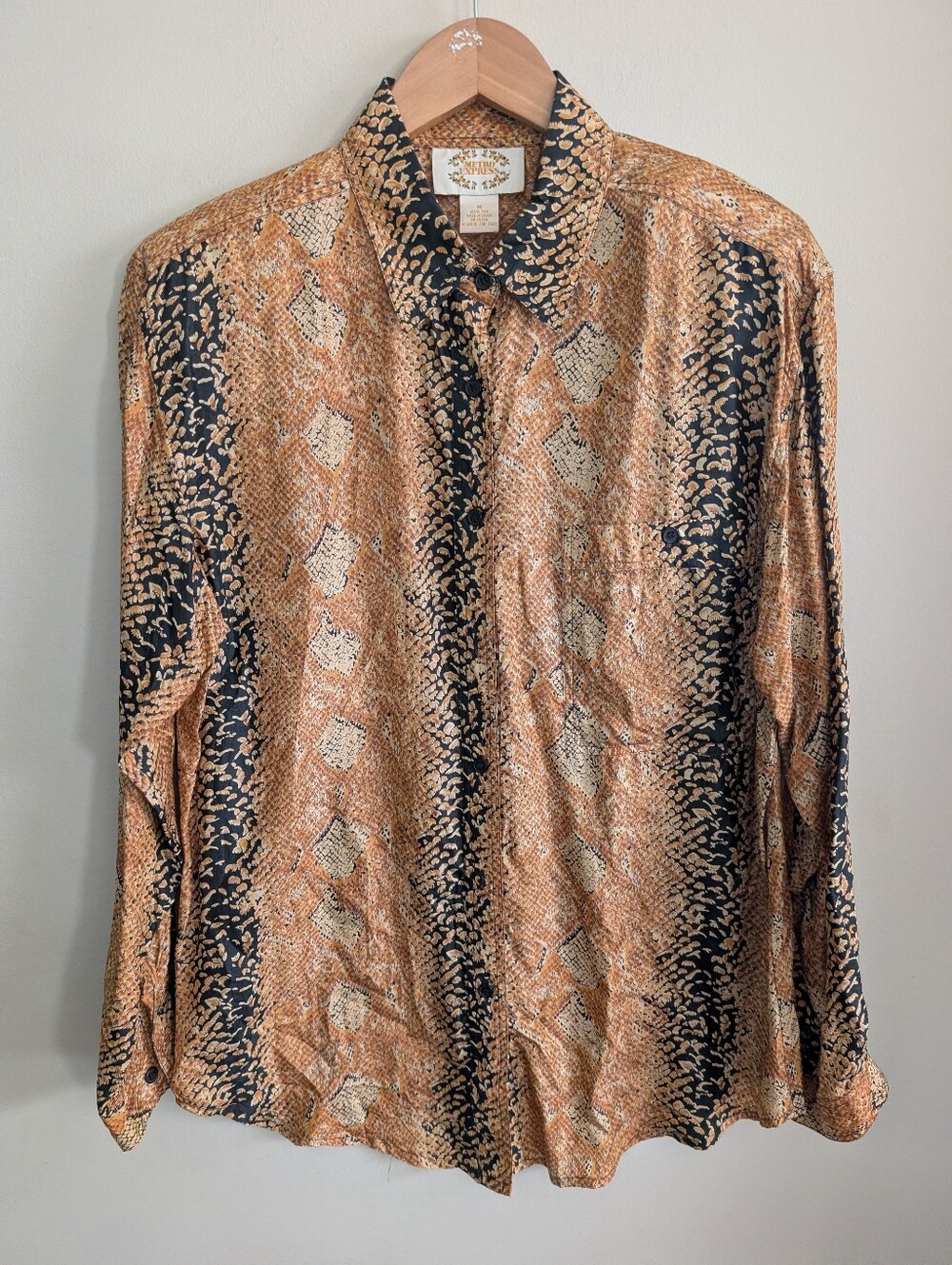 Metro Express Vintage Silk Snake Print Button Down Shirt Size M
